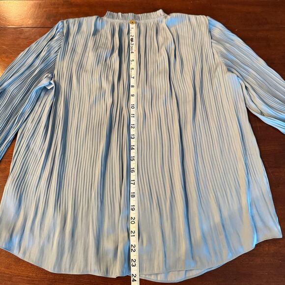 Reiss Blouse Sz 2 Satin Pleated Flowy V-neck Long Sleeve Teal Blue NWOT - Picture 8 of 8